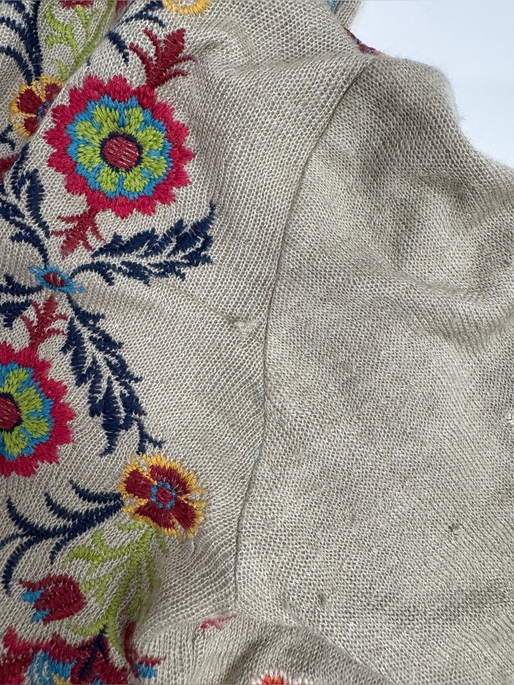 JOHNNY WAS BIYA HOODED OPEN CARDIGAN Sweater Sz S Tan Multicolor Embroidered - Picture 11 of 12